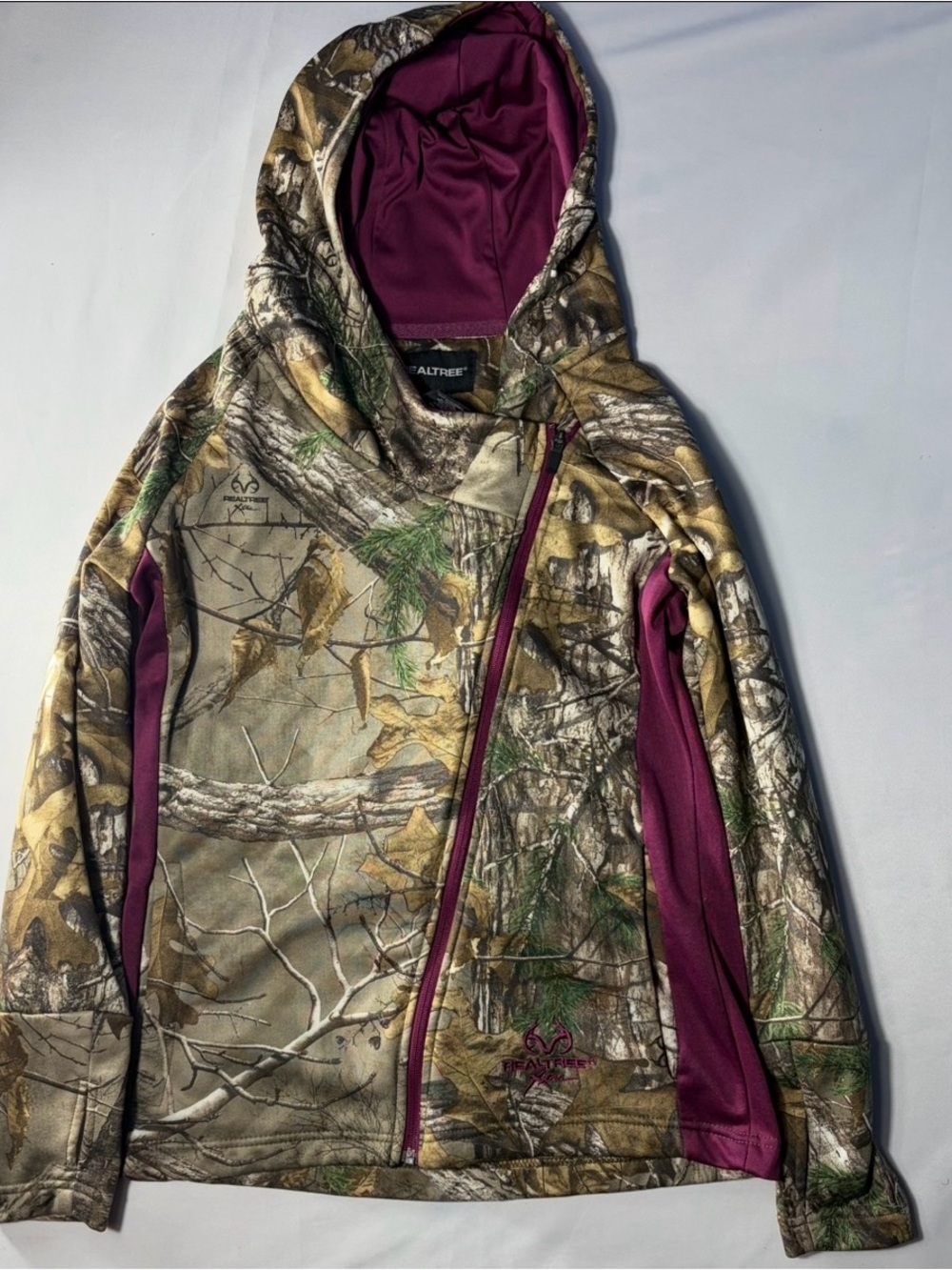 Realtree Youth Camo Hoodie with Maroon Panels